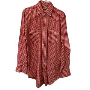 Hoofs Shirt Men Medium Vintage Western Classic Gingham Check Red & White